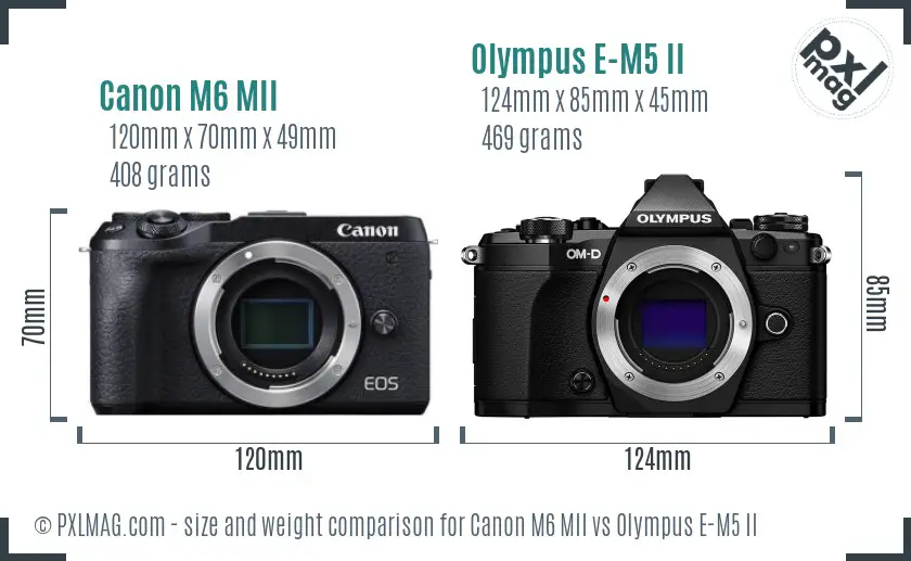 Canon M6 MII vs Olympus E-M5 II size comparison Canon M6 MII vs Olympus E-M5 II size comparison