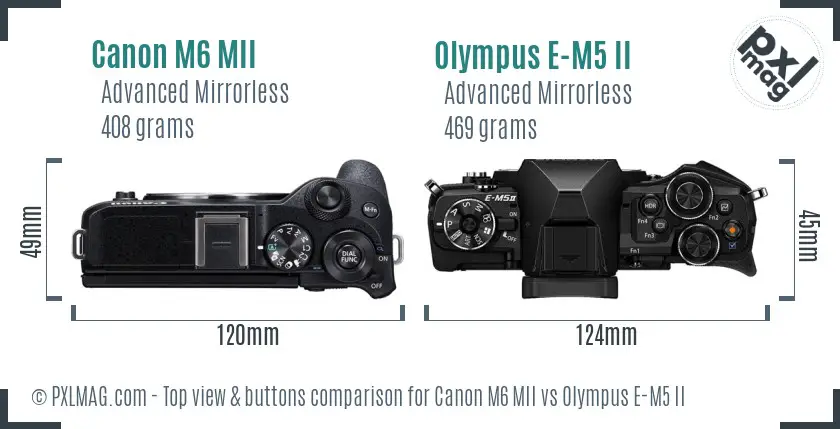 Canon M6 MII vs Olympus E-M5 II top view buttons comparison