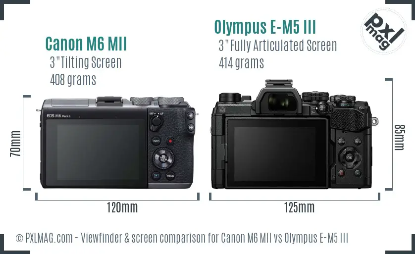 Canon M6 MII vs Olympus E-M5 III Screen and Viewfinder comparison