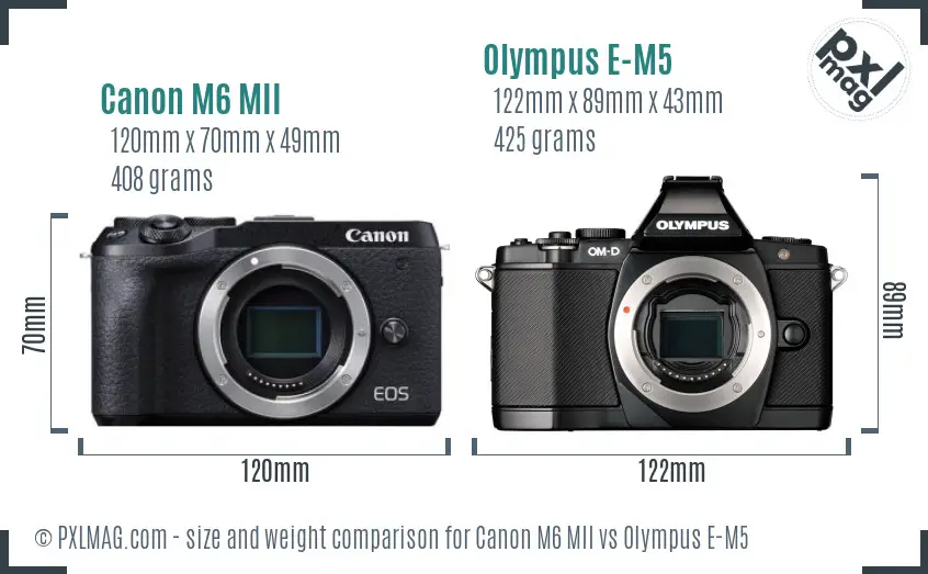 Canon M6 MII vs Olympus E-M5 size comparison Canon M6 MII vs Olympus E-M5 size comparison