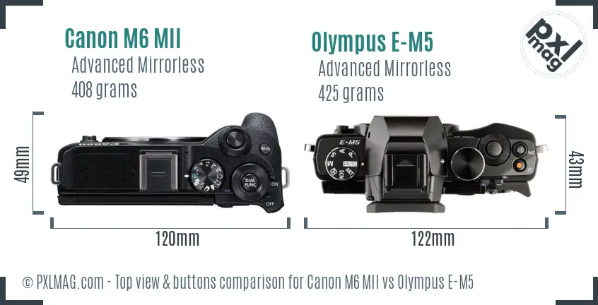 Canon M6 MII vs Olympus E-M5 top view buttons comparison Canon M6 MII vs Olympus E-M5 top view buttons comparison