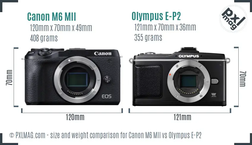 Canon M6 MII vs Olympus E-P2 size comparison