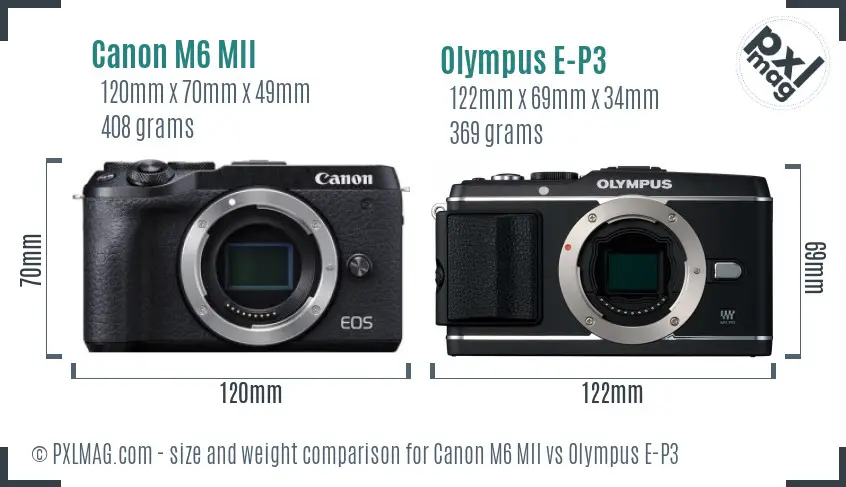 Canon M6 MII vs Olympus E-P3 size comparison