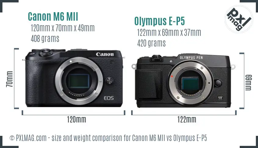 Canon M6 MII vs Olympus E-P5 size comparison