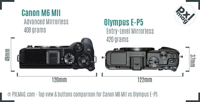 Canon M6 MII vs Olympus E-P5 top view buttons comparison