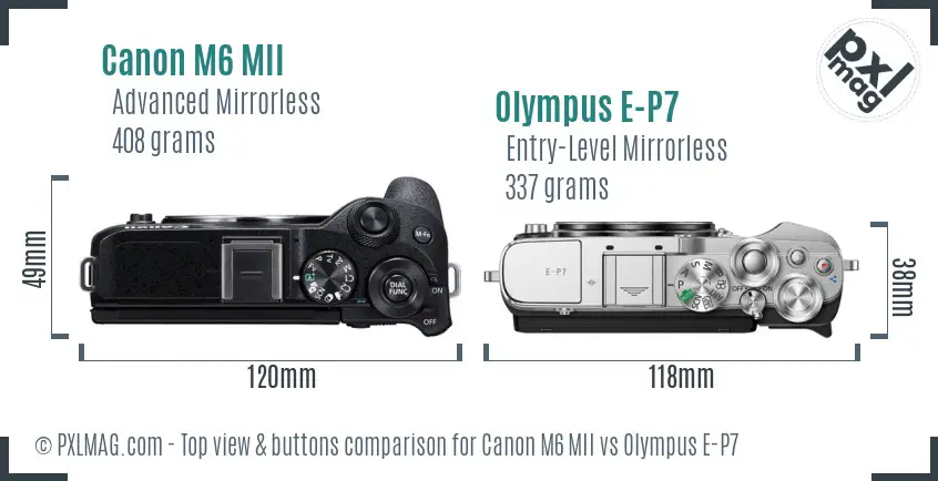 Canon M6 MII vs Olympus E-P7 top view buttons comparison