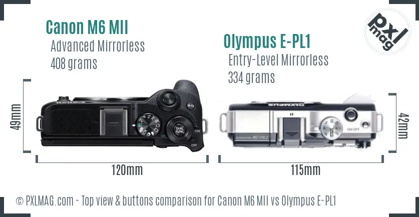 Canon M6 MII vs Olympus E-PL1 top view buttons comparison