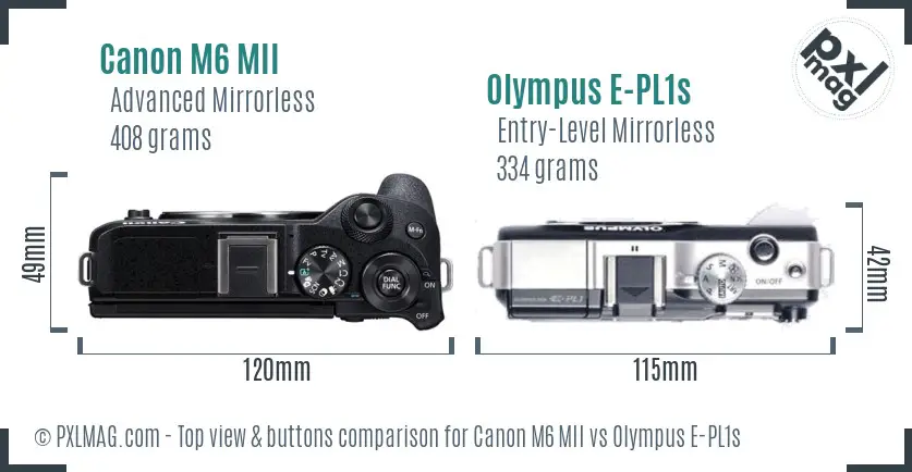 Canon M6 MII vs Olympus E-PL1s top view buttons comparison