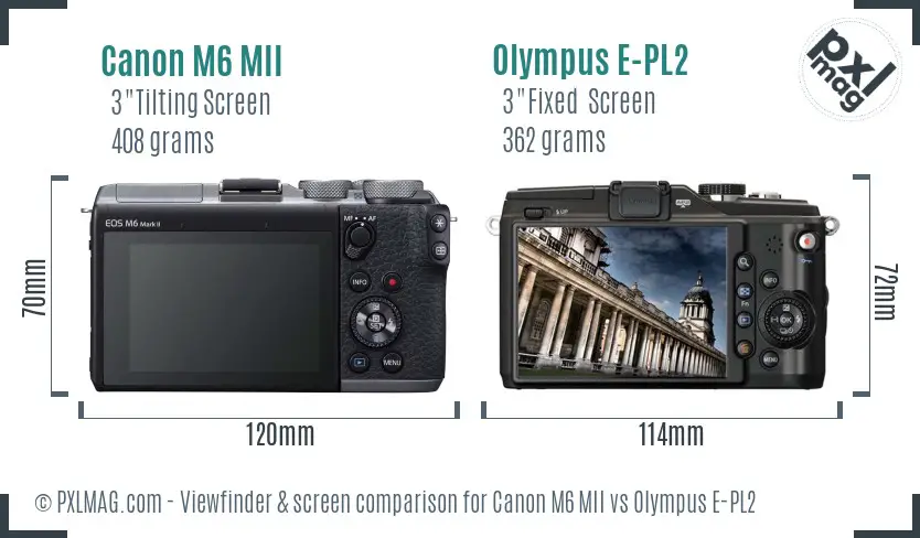 Canon M6 MII vs Olympus E-PL2 Screen and Viewfinder comparison