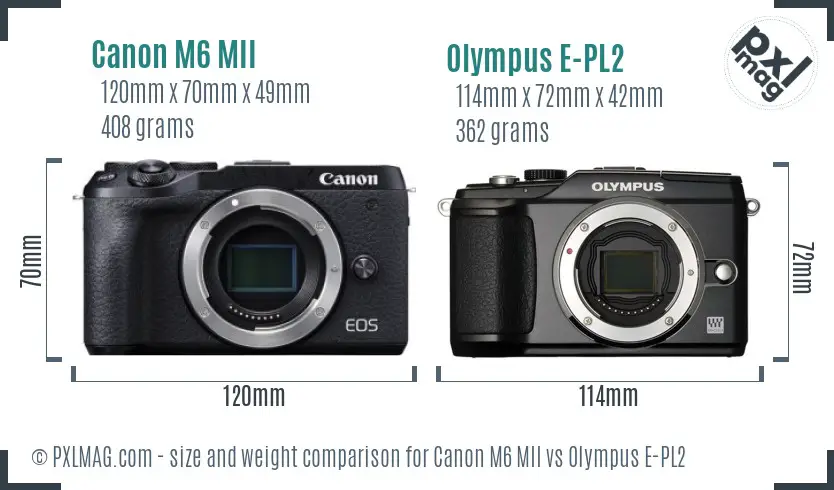 Canon M6 MII vs Olympus E-PL2 size comparison