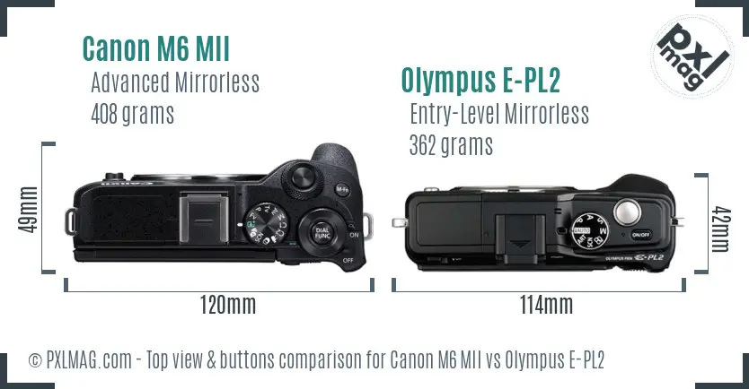 Canon M6 MII vs Olympus E-PL2 top view buttons comparison