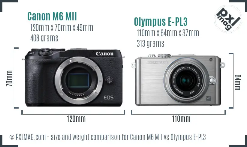 Canon M6 MII vs Olympus E-PL3 size comparison
