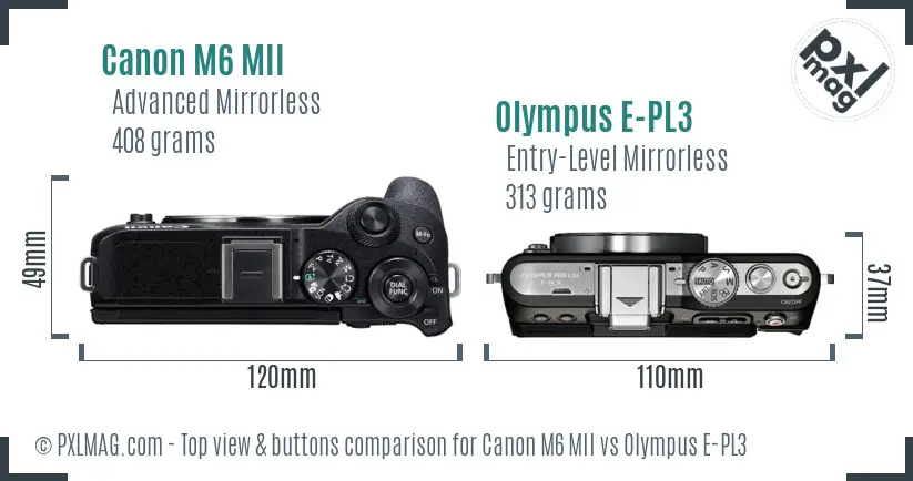 Canon M6 MII vs Olympus E-PL3 top view buttons comparison