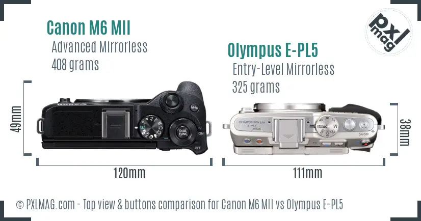 Canon M6 MII vs Olympus E-PL5 top view buttons comparison