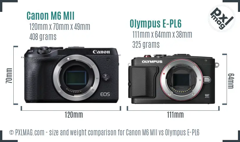 Canon M6 MII vs Olympus E-PL6 size comparison