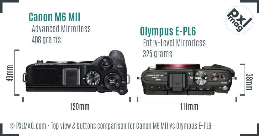 Canon M6 MII vs Olympus E-PL6 top view buttons comparison