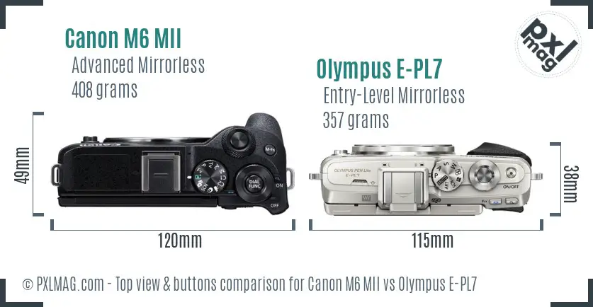 Canon M6 MII vs Olympus E-PL7 top view buttons comparison