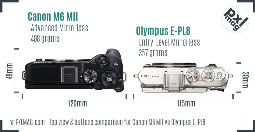 Canon M6 MII vs Olympus E-PL8 top view buttons comparison