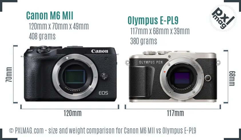 Canon M6 MII vs Olympus E-PL9 size comparison