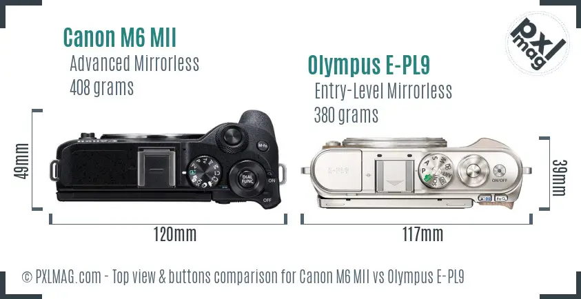 Canon M6 MII vs Olympus E-PL9 top view buttons comparison