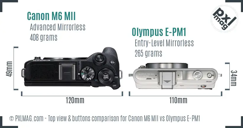 Canon M6 MII vs Olympus E-PM1 top view buttons comparison