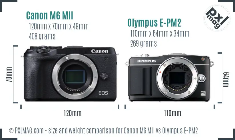 Canon M6 MII vs Olympus E-PM2 size comparison