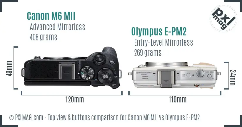 Canon M6 MII vs Olympus E-PM2 top view buttons comparison