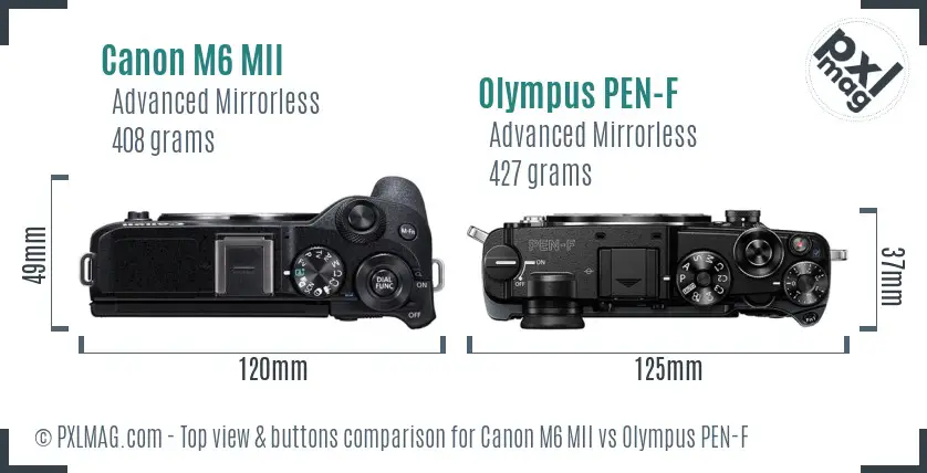 Canon M6 MII vs Olympus PEN-F top view buttons comparison