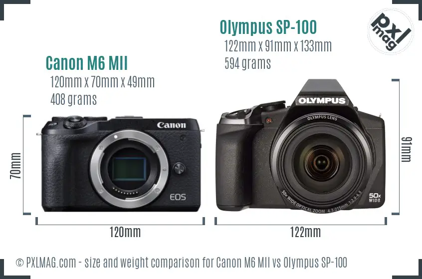 Canon M6 MII vs Olympus SP-100 size comparison