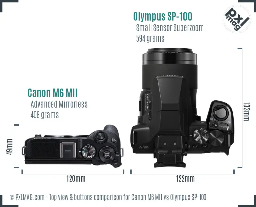 Canon M6 MII vs Olympus SP-100 top view buttons comparison