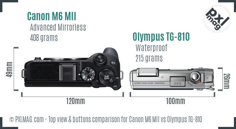 Canon M6 MII vs Olympus TG-810 top view buttons comparison