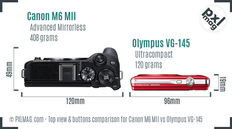 Canon M6 MII vs Olympus VG-145 top view buttons comparison