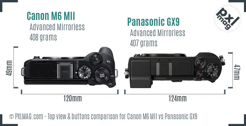 Canon M6 MII vs Panasonic GX9 top view buttons comparison