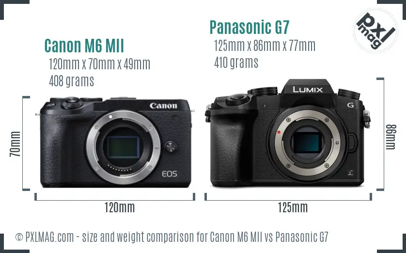 Canon M6 MII vs Panasonic G7 size comparison