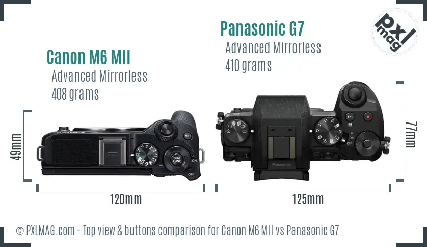 Canon M6 MII vs Panasonic G7 top view buttons comparison