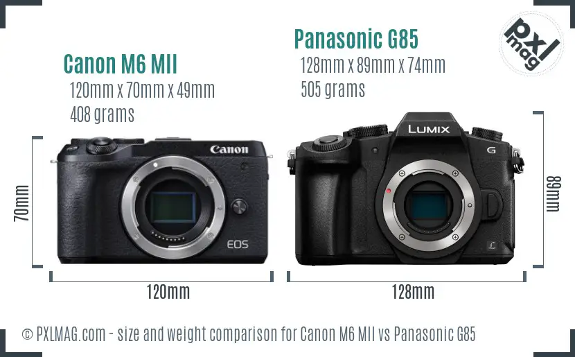 Canon M6 MII vs Panasonic G85 size comparison