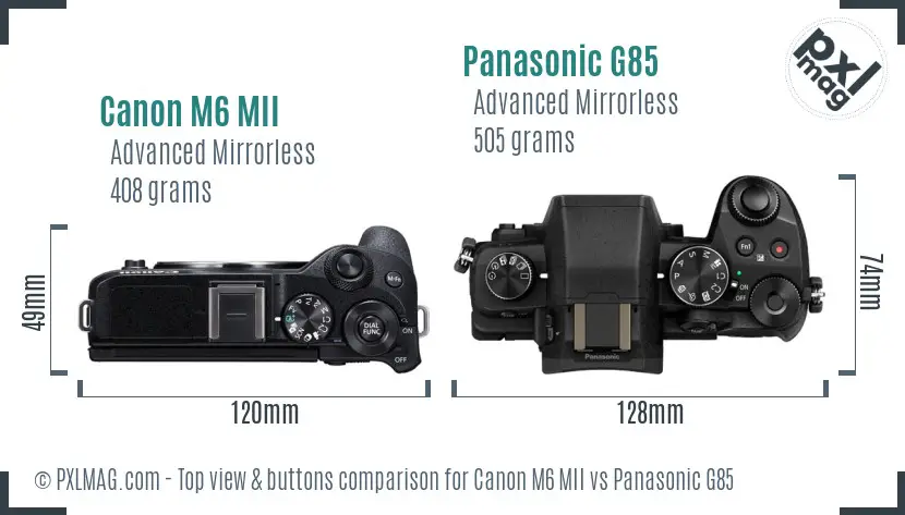 Canon M6 MII vs Panasonic G85 top view buttons comparison