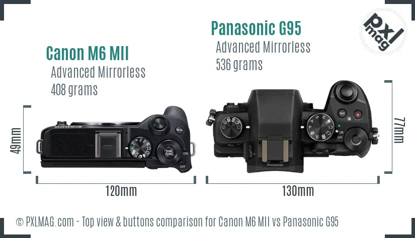 Canon M6 MII vs Panasonic G95 top view buttons comparison