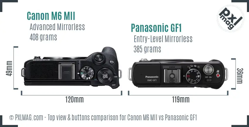 Canon M6 MII vs Panasonic GF1 top view buttons comparison