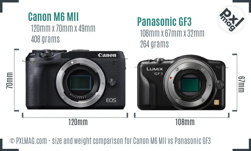 Canon M6 MII vs Panasonic GF3 size comparison
