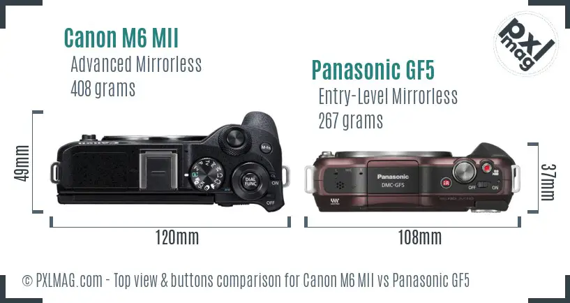 Canon M6 MII vs Panasonic GF5 top view buttons comparison