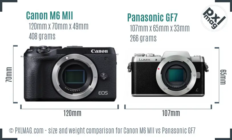 Canon M6 MII vs Panasonic GF7 size comparison
