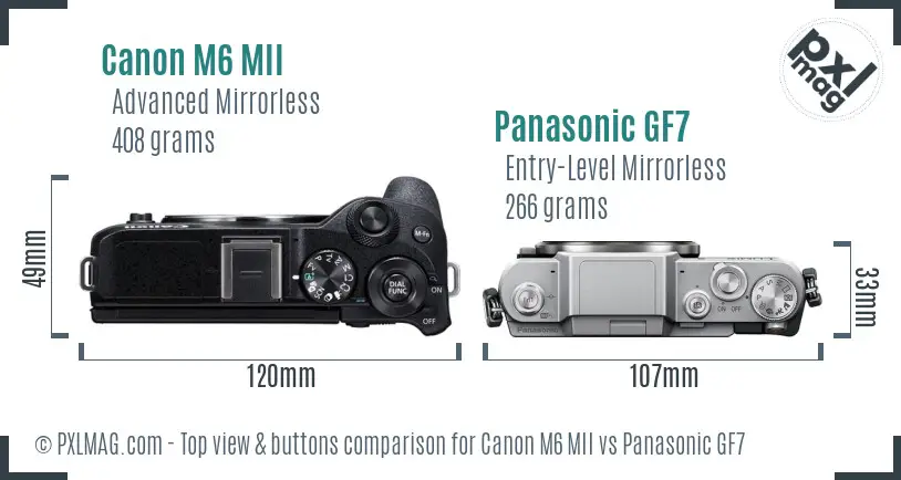 Canon M6 MII vs Panasonic GF7 top view buttons comparison