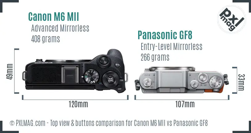Canon M6 MII vs Panasonic GF8 top view buttons comparison