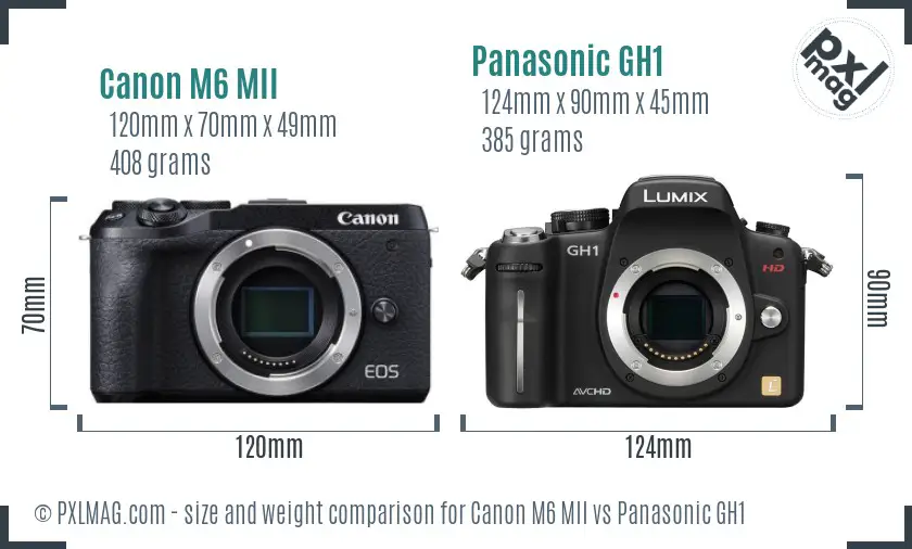 Canon M6 MII vs Panasonic GH1 size comparison