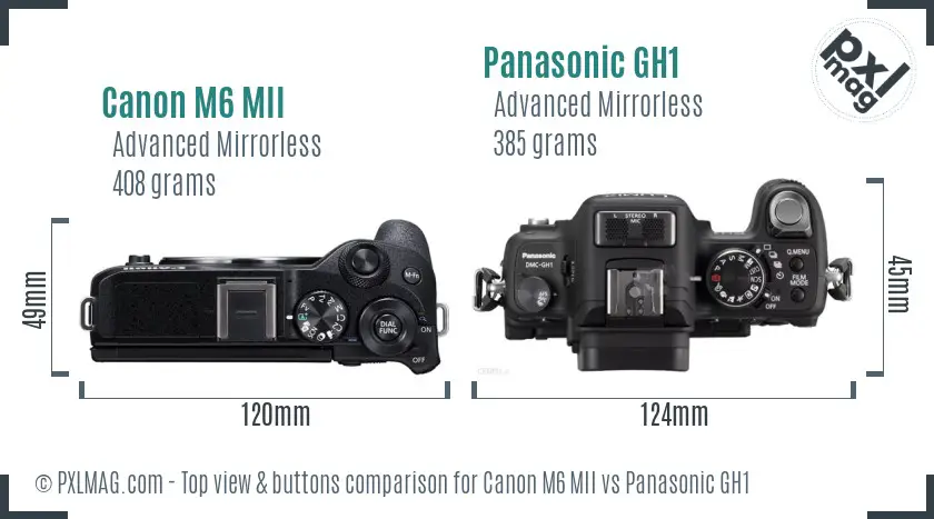 Canon M6 MII vs Panasonic GH1 top view buttons comparison