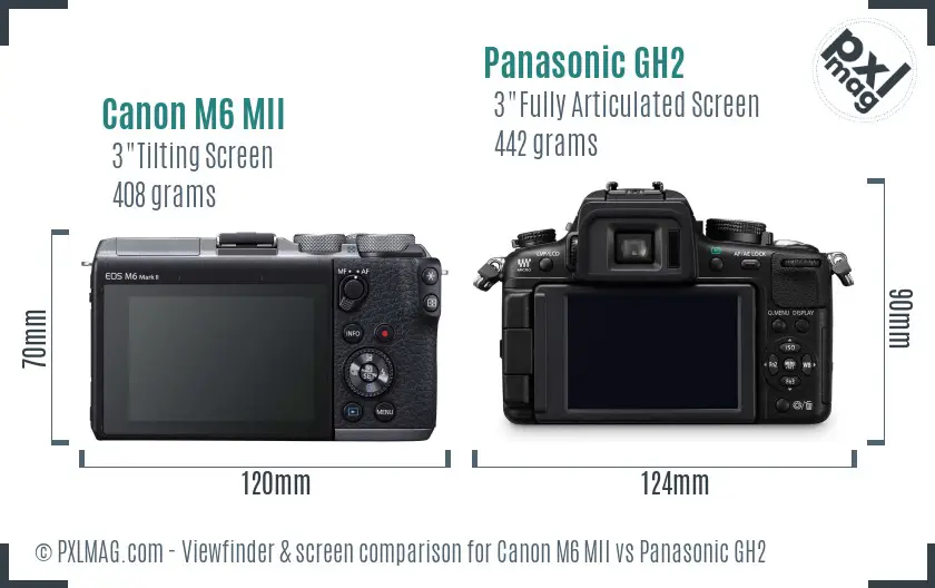 Canon M6 MII vs Panasonic GH2 Screen and Viewfinder comparison