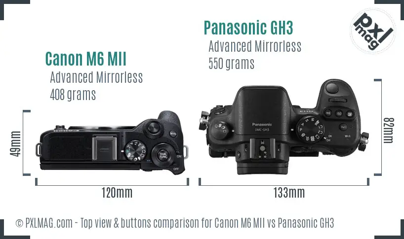 Canon M6 MII vs Panasonic GH3 top view buttons comparison
