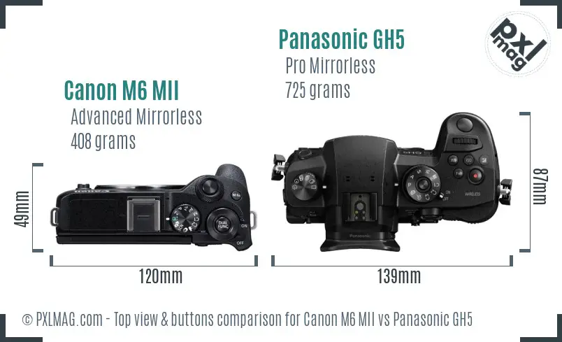 Canon M6 MII vs Panasonic GH5 top view buttons comparison Canon M6 MII vs Panasonic GH5 top view buttons comparison