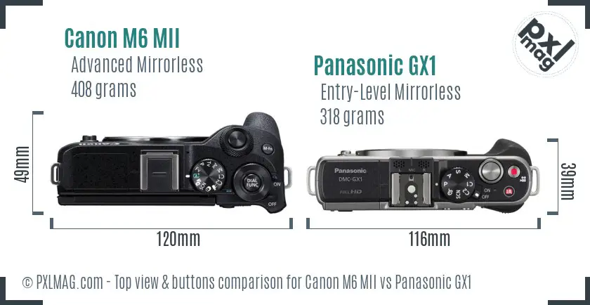 Canon M6 MII vs Panasonic GX1 top view buttons comparison